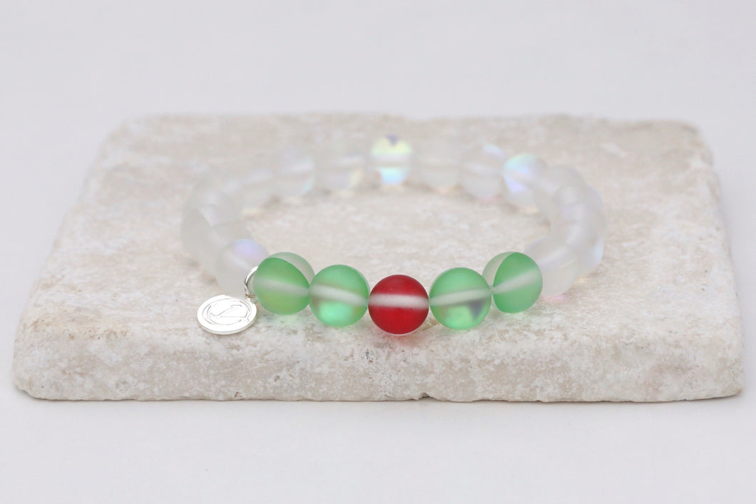 Christmas holly moonstone bracelet on elastic