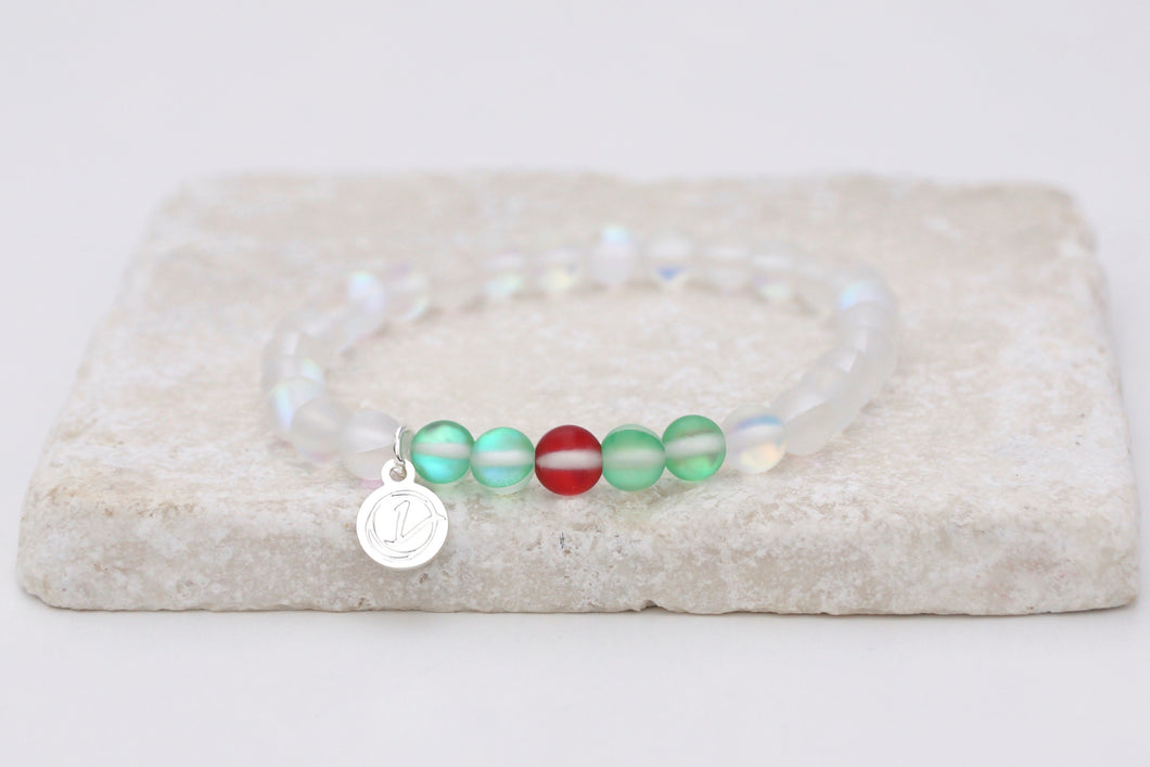 Christmas holly moonstone bracelet on elastic